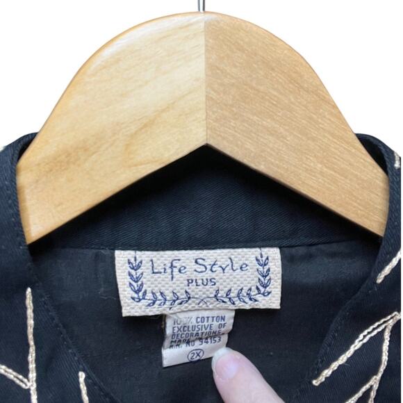 VTG NWOT Life Style Plus Floral Embroidered Amber Beaded Cotton Button Up Top 2X - Picture 13 of 16